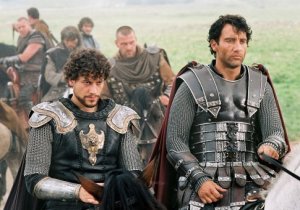 Arthur (right) wearing what the film images Roman armor would look like.